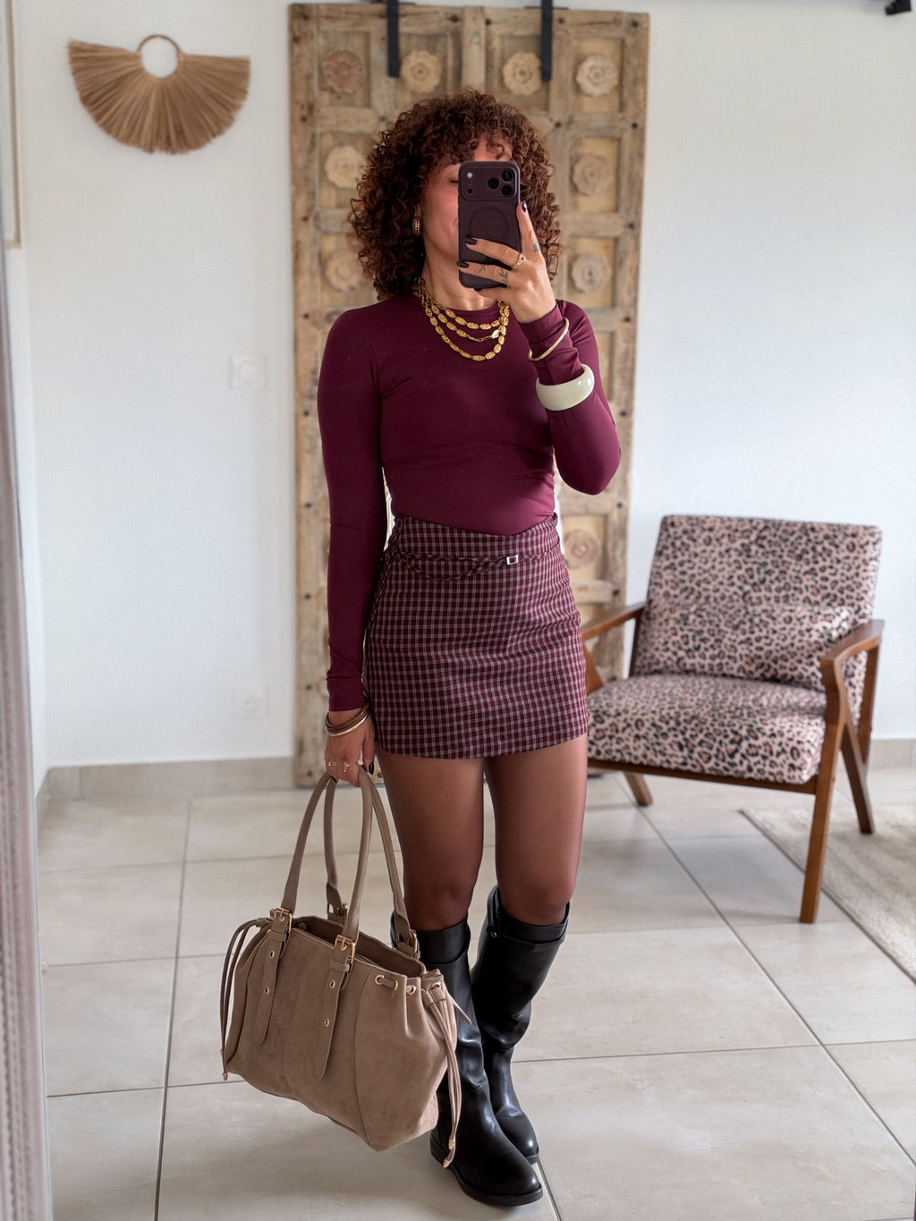 Jupe-short Honorine - Carreaux bordeaux