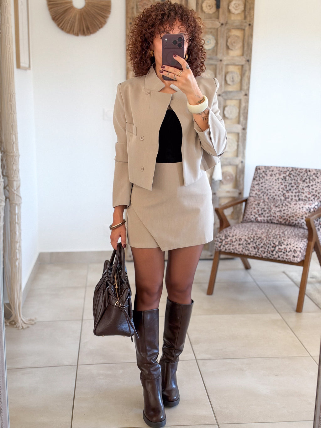Jupe-short Ines – Beige taupe