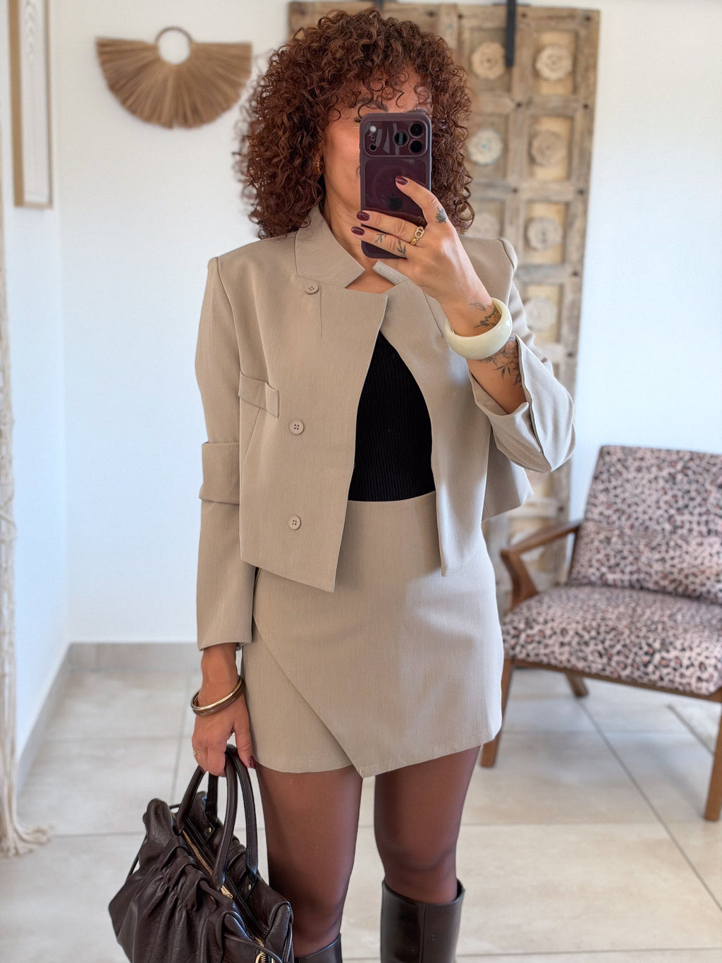 Jupe-short Ines – Beige taupe