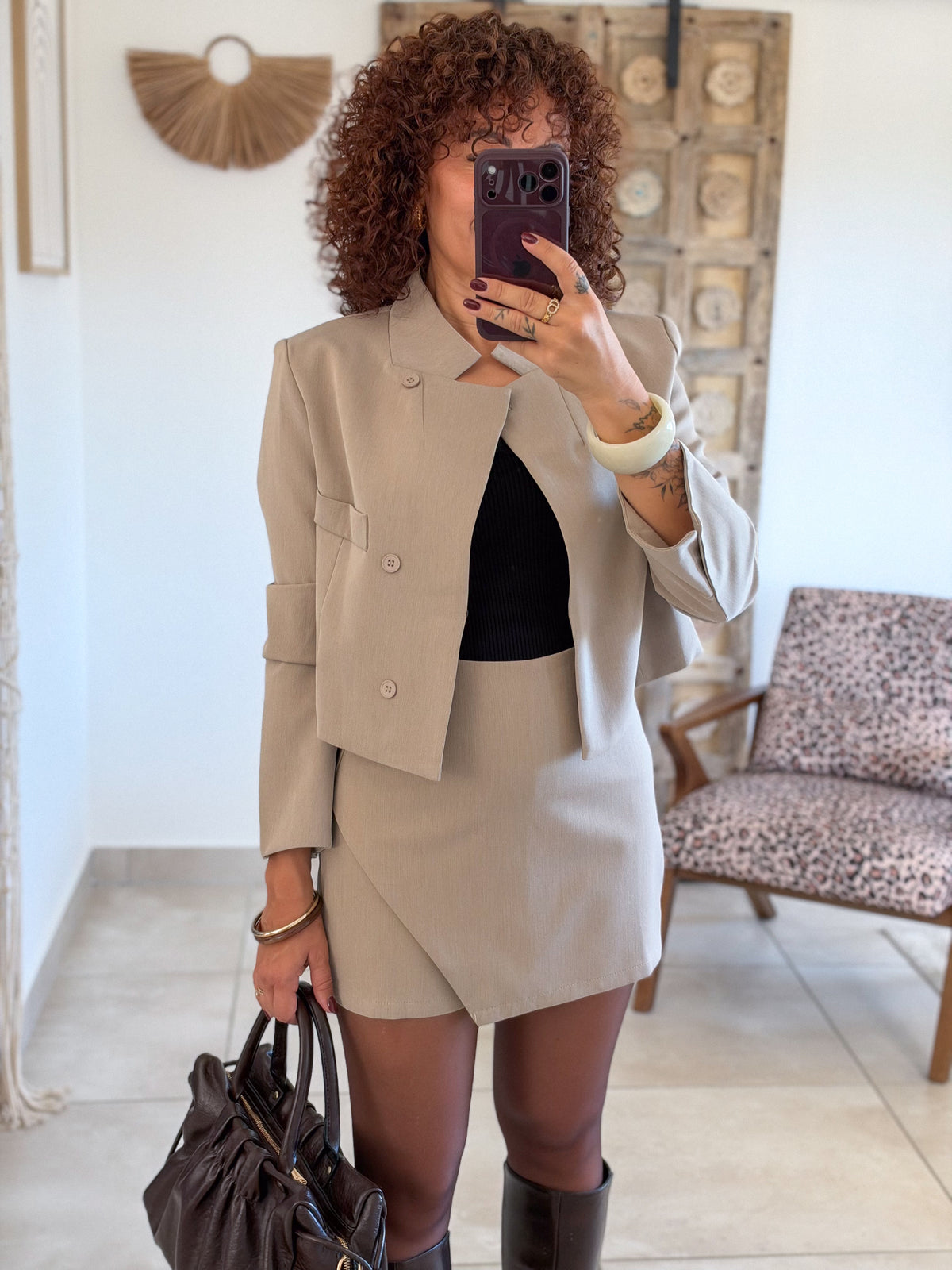 Jupe-short Ines – Beige taupe