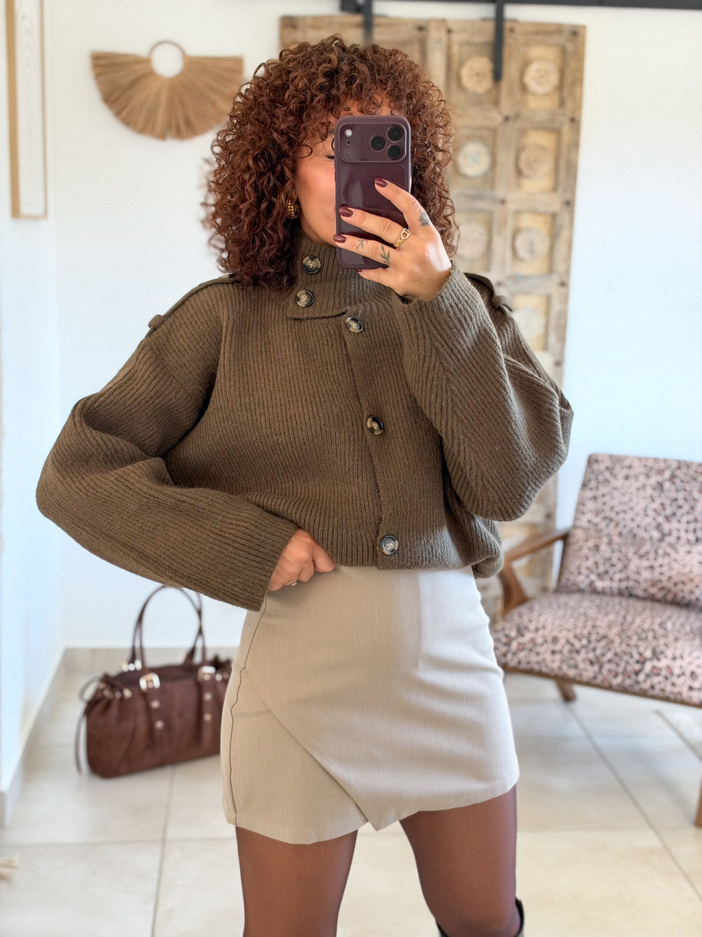 Jupe-short Ines – Beige taupe
