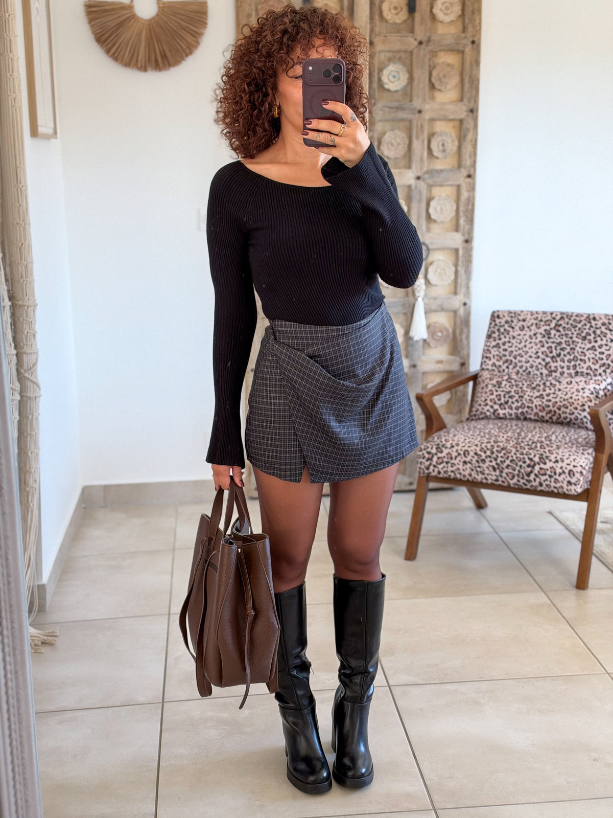 Jupe-short Laury – Carreaux noir marine