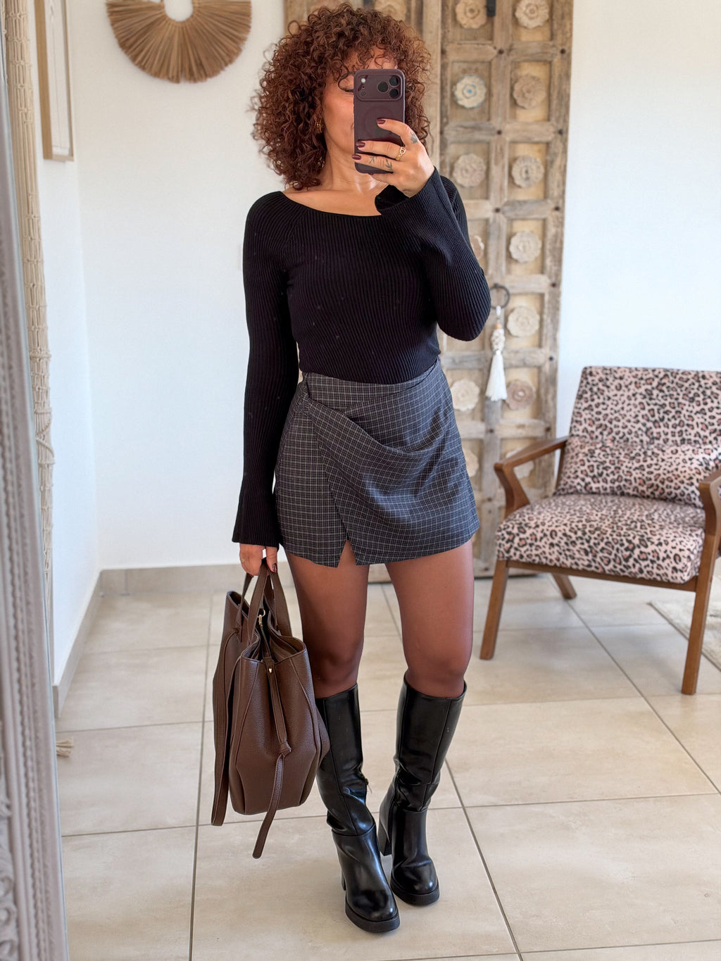 Jupe-short Laury – Carreaux noir marine