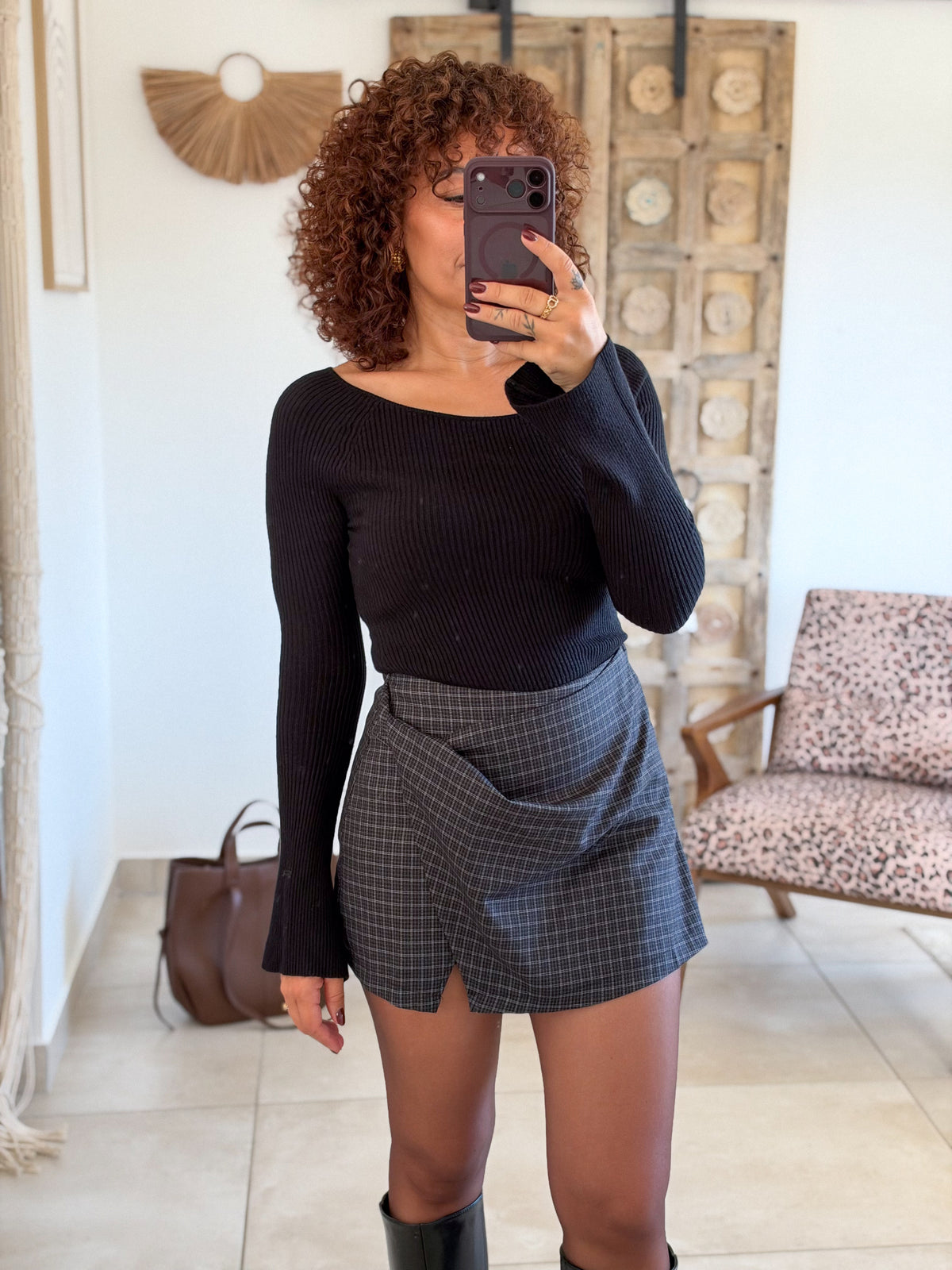 Jupe-short Laury – Carreaux noir marine