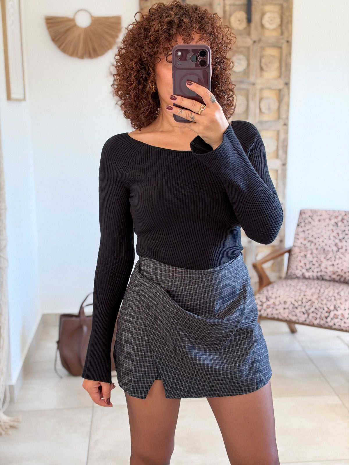 Jupe-short Laury – Carreaux noir marine