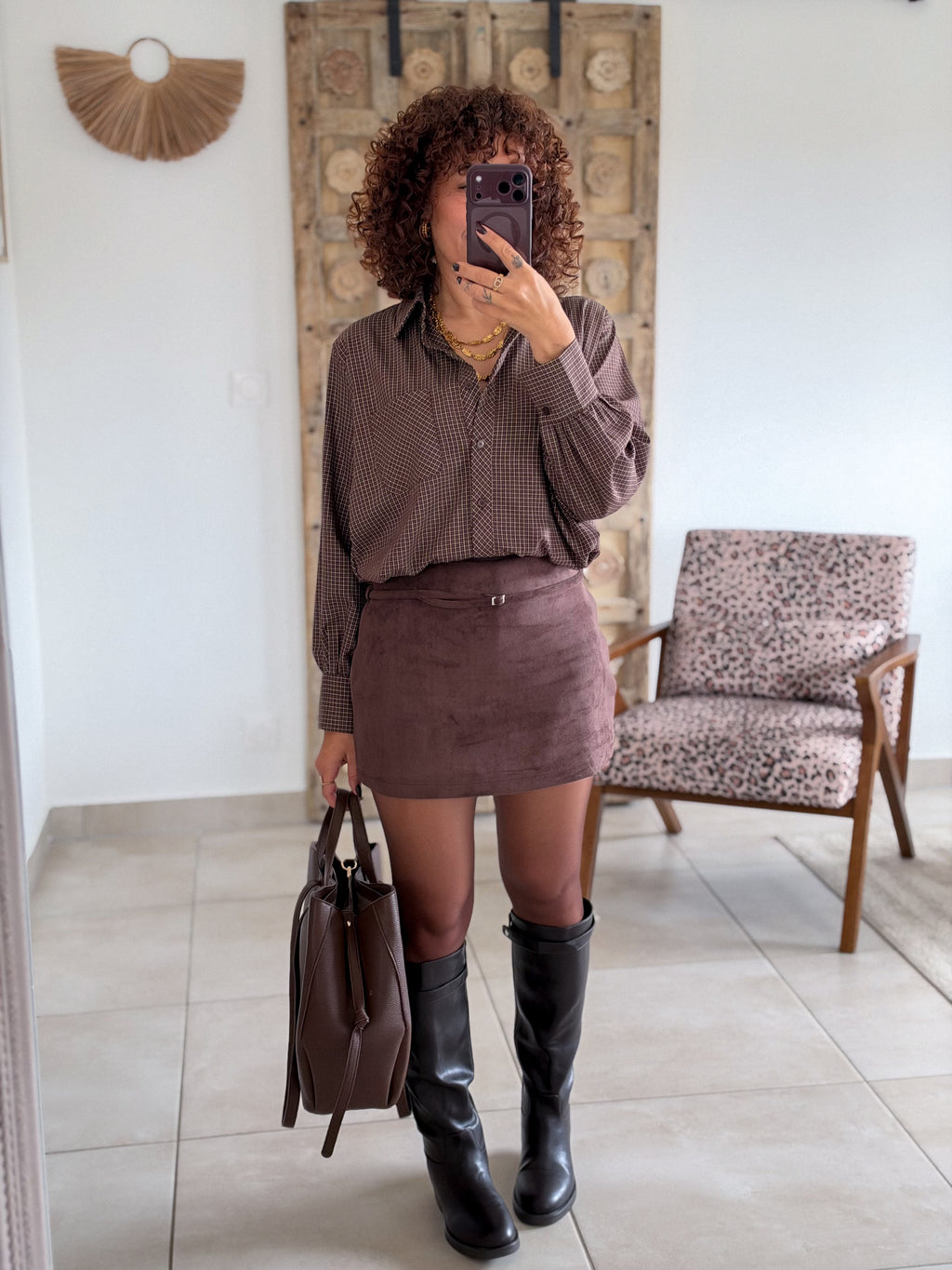 Jupe-short Noelie - Chocolat suédine