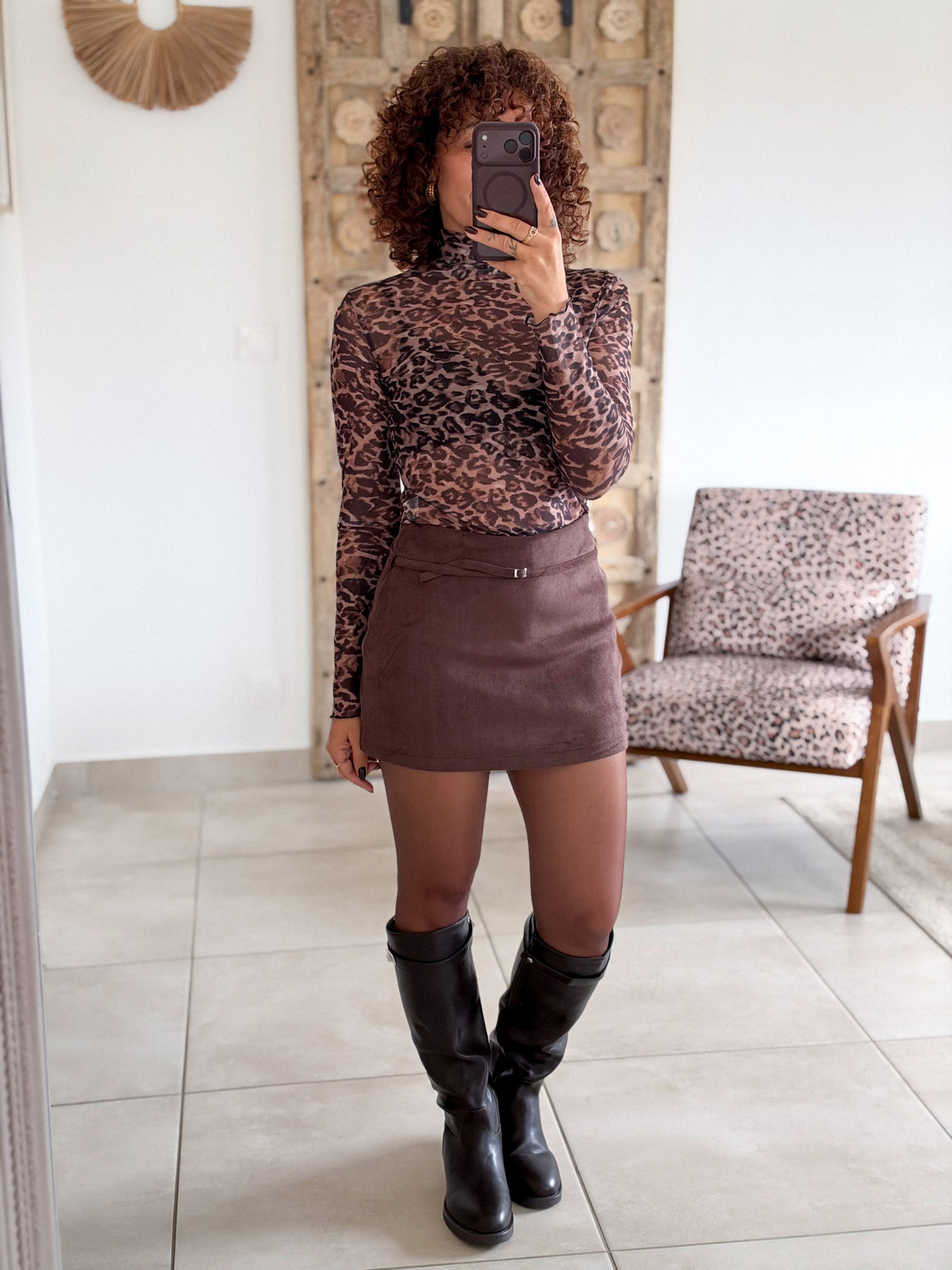 Jupe-short Noelie - Chocolat suédine