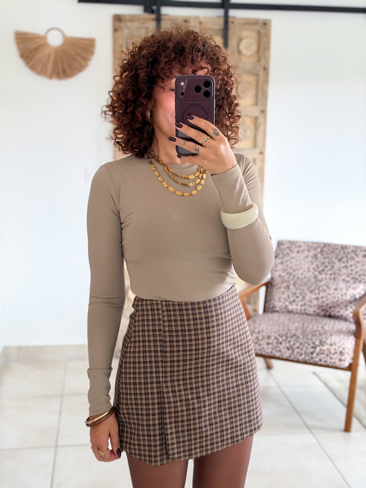 Jupe-short Sixtine - Carreaux chocolat
