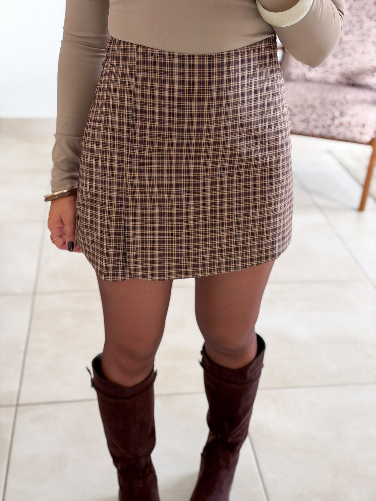 Jupe-short Sixtine - Carreaux chocolat