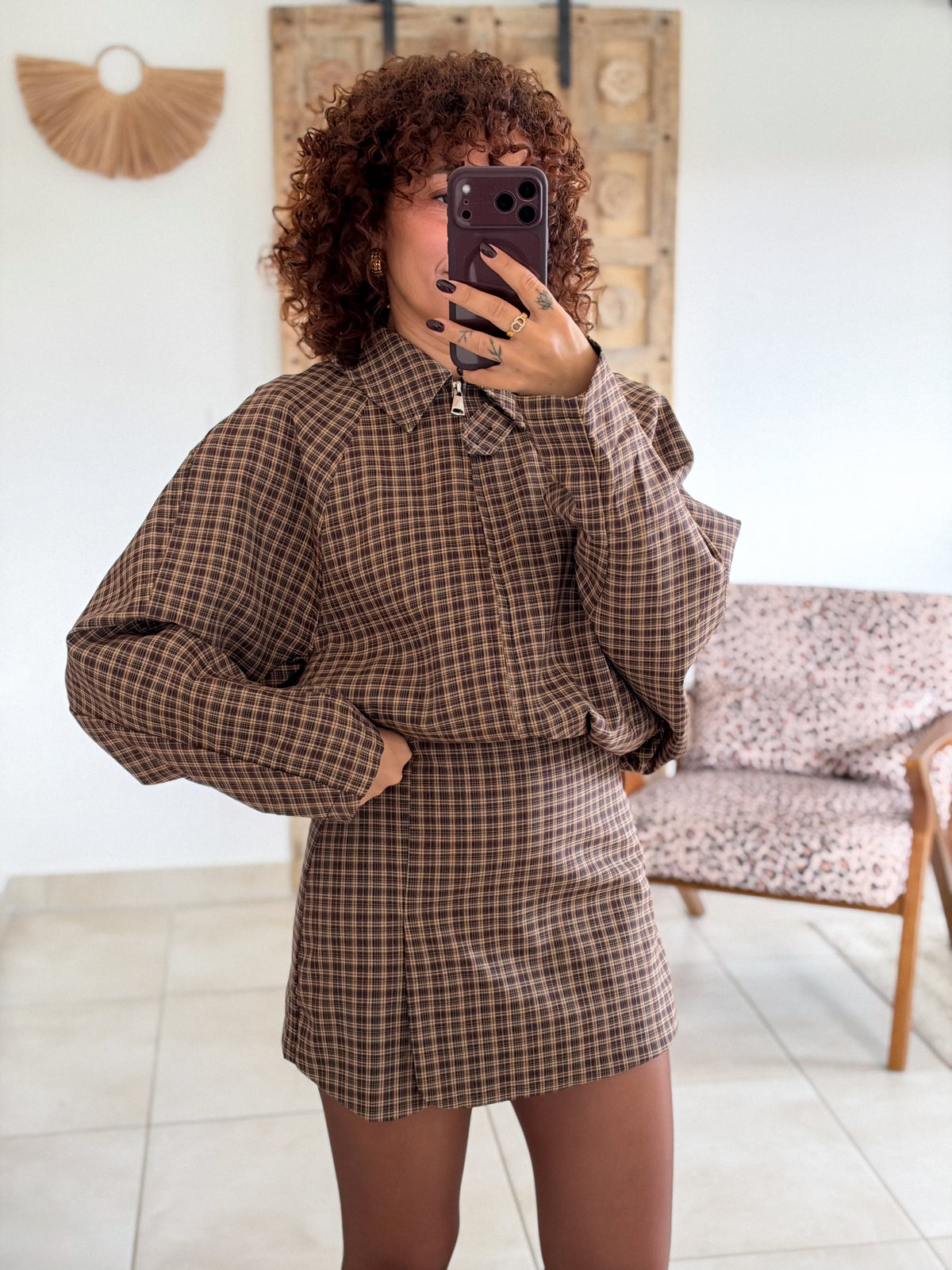 Jupe-short Sixtine - Carreaux chocolat