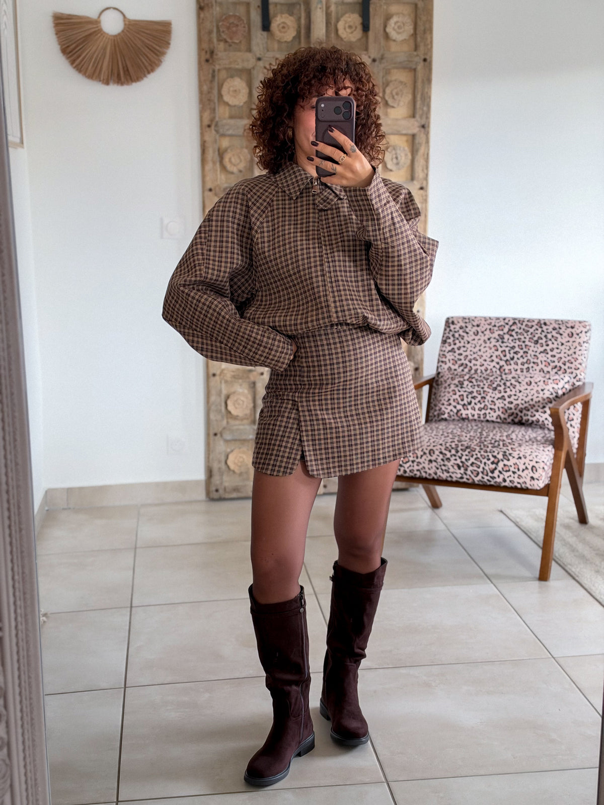 Jupe-short Sixtine - Carreaux chocolat