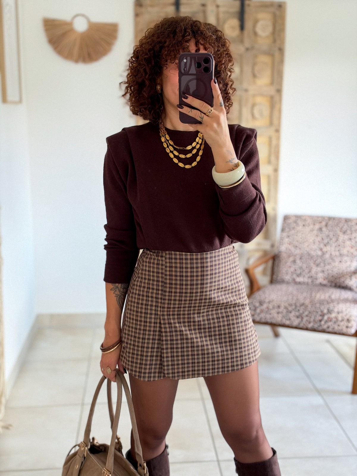 Jupe-short Sixtine - Carreaux chocolat