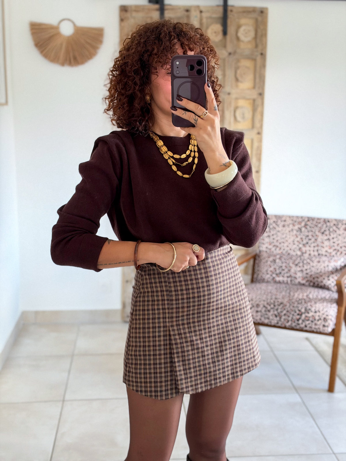 Jupe-short Sixtine - Carreaux chocolat