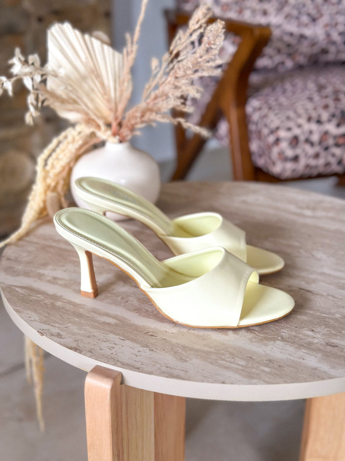 Sunny Mules - light yellow with heels