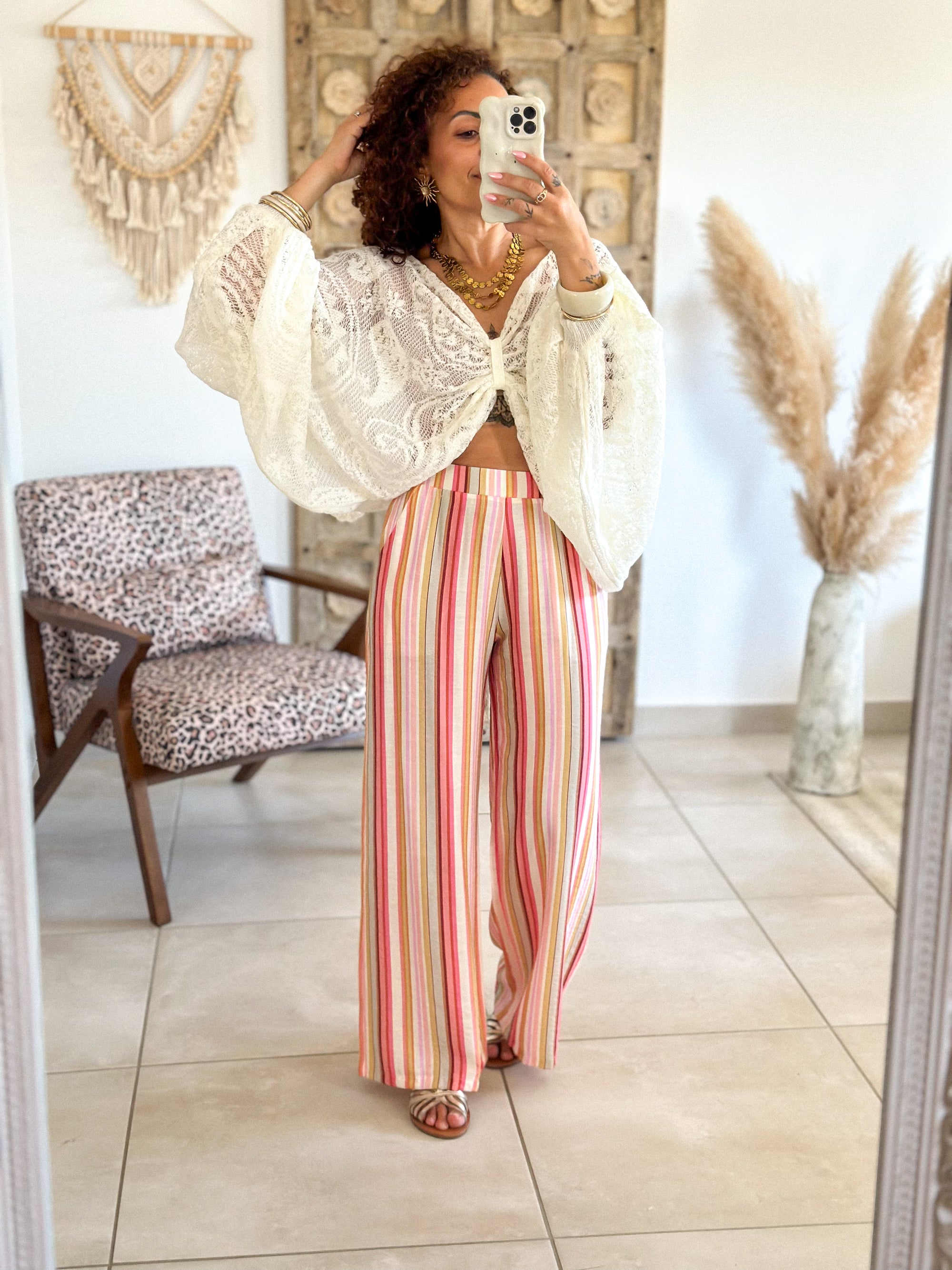 Pantalon Cara - Rayé rose
