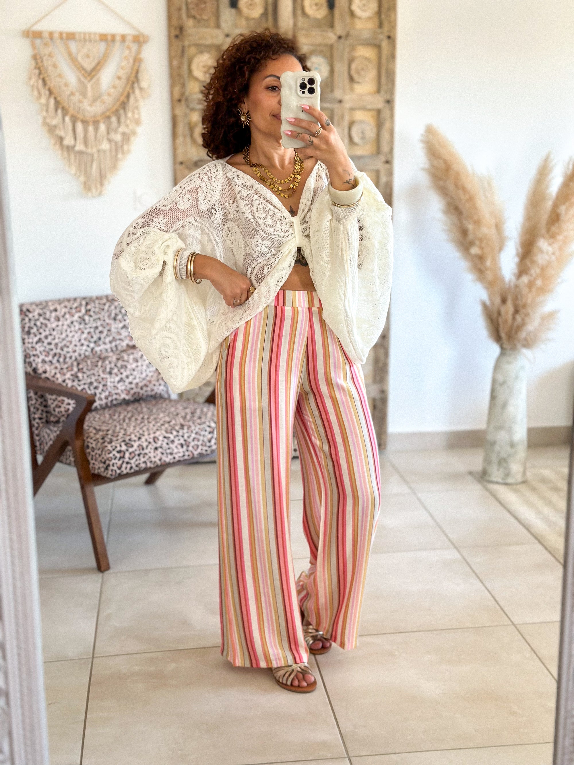 Pantalon Cara - Rayé rose