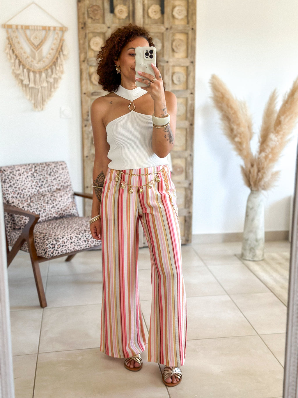 Pantalon Cara - Rayé rose