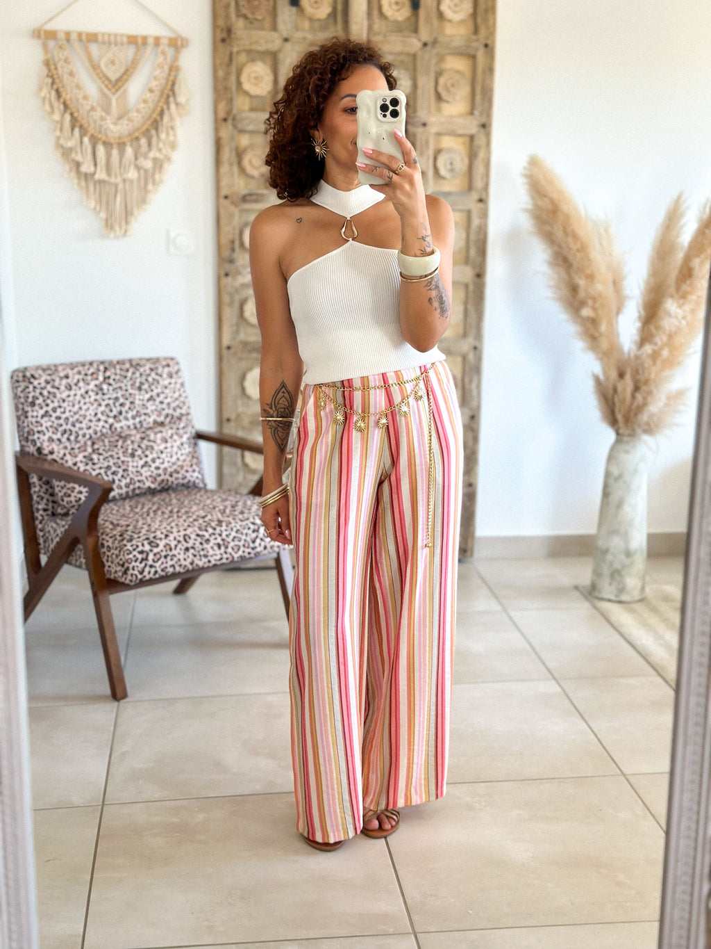 Pantalon Cara - Rayé rose