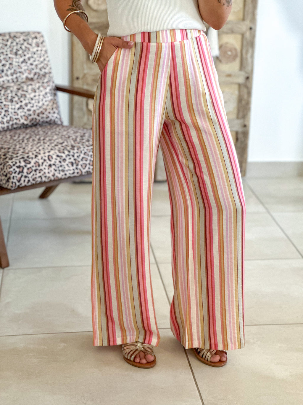 Pantalon Cara - Rayé rose