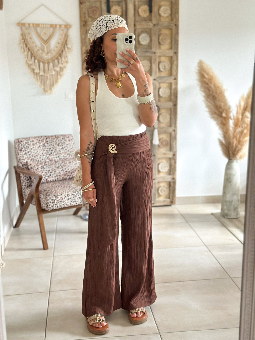 Pantalon Jasmine - plissé chocolat