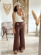 Pantalon Jasmine - plissé chocolat