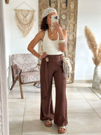 Pantalon Jasmine - plissé chocolat
