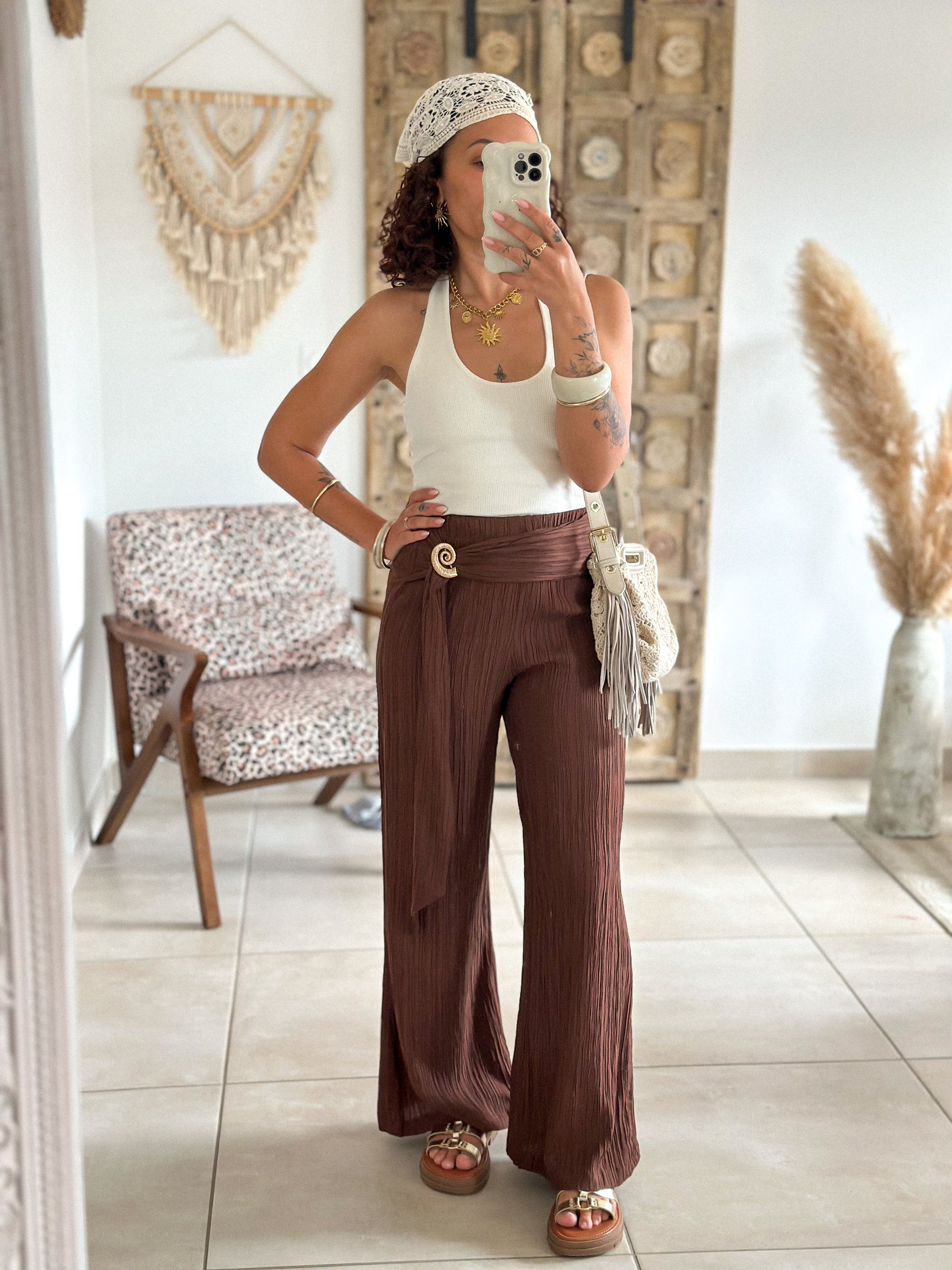Pantalon Jasmine - plissé chocolat