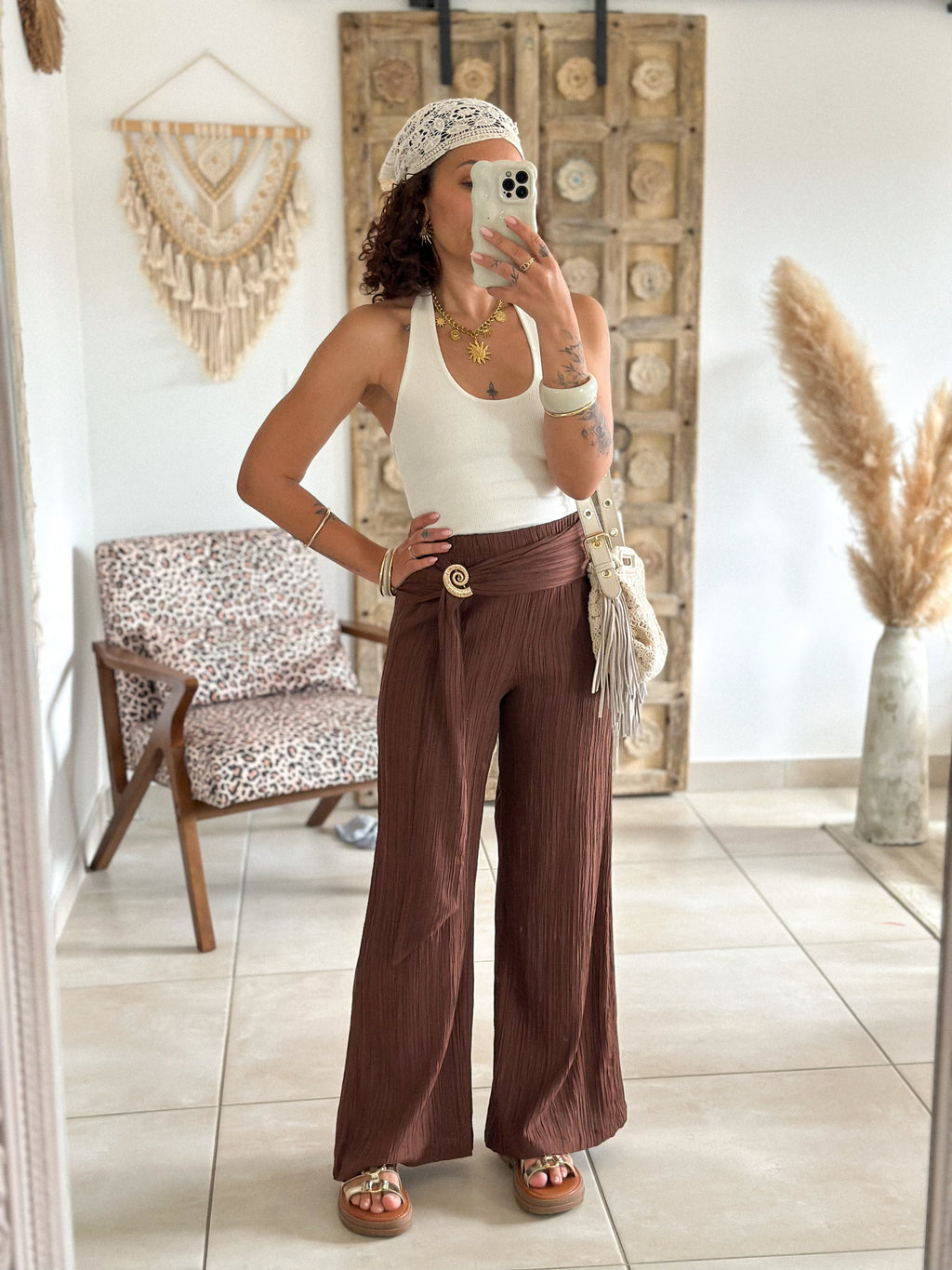 Pantalon Jasmine - plissé chocolat