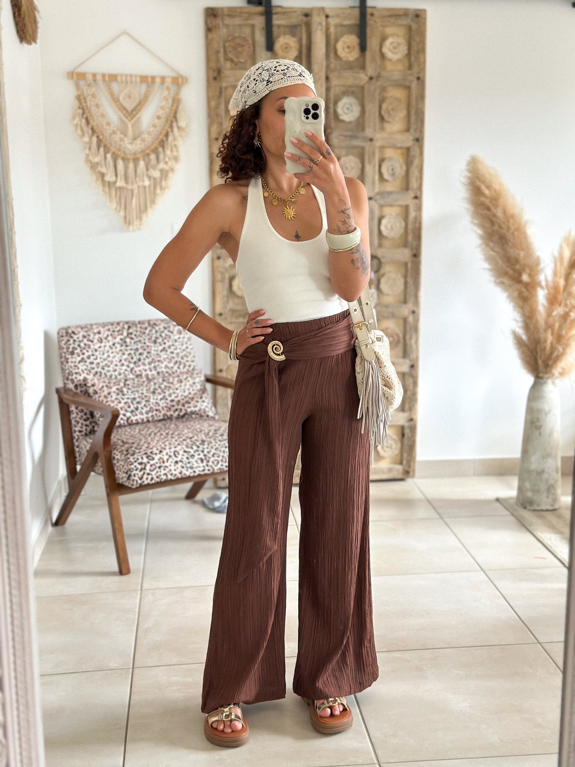 Pantalon Jasmine - plissé chocolat