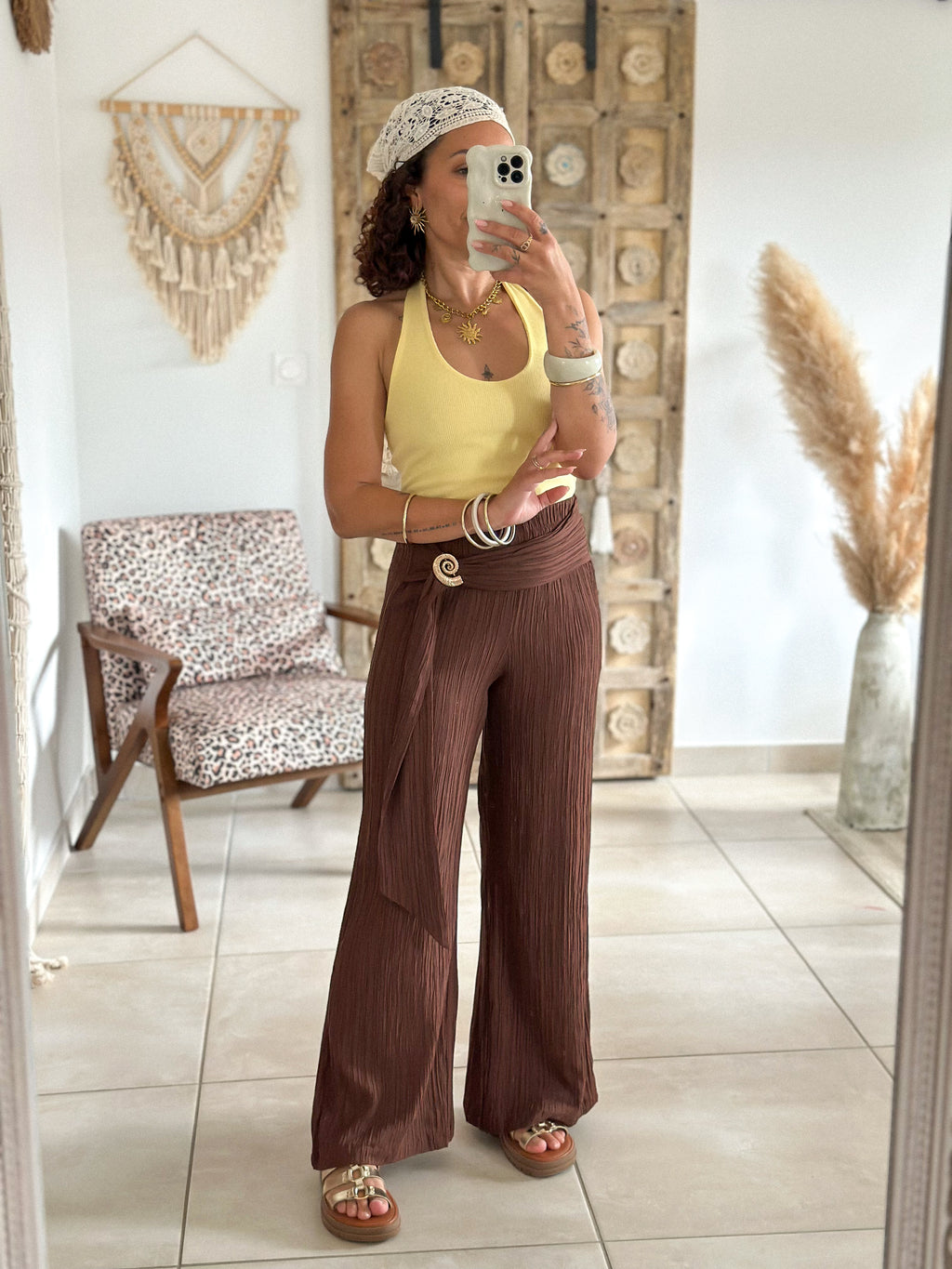 Pantalon Jasmine - plissé chocolat