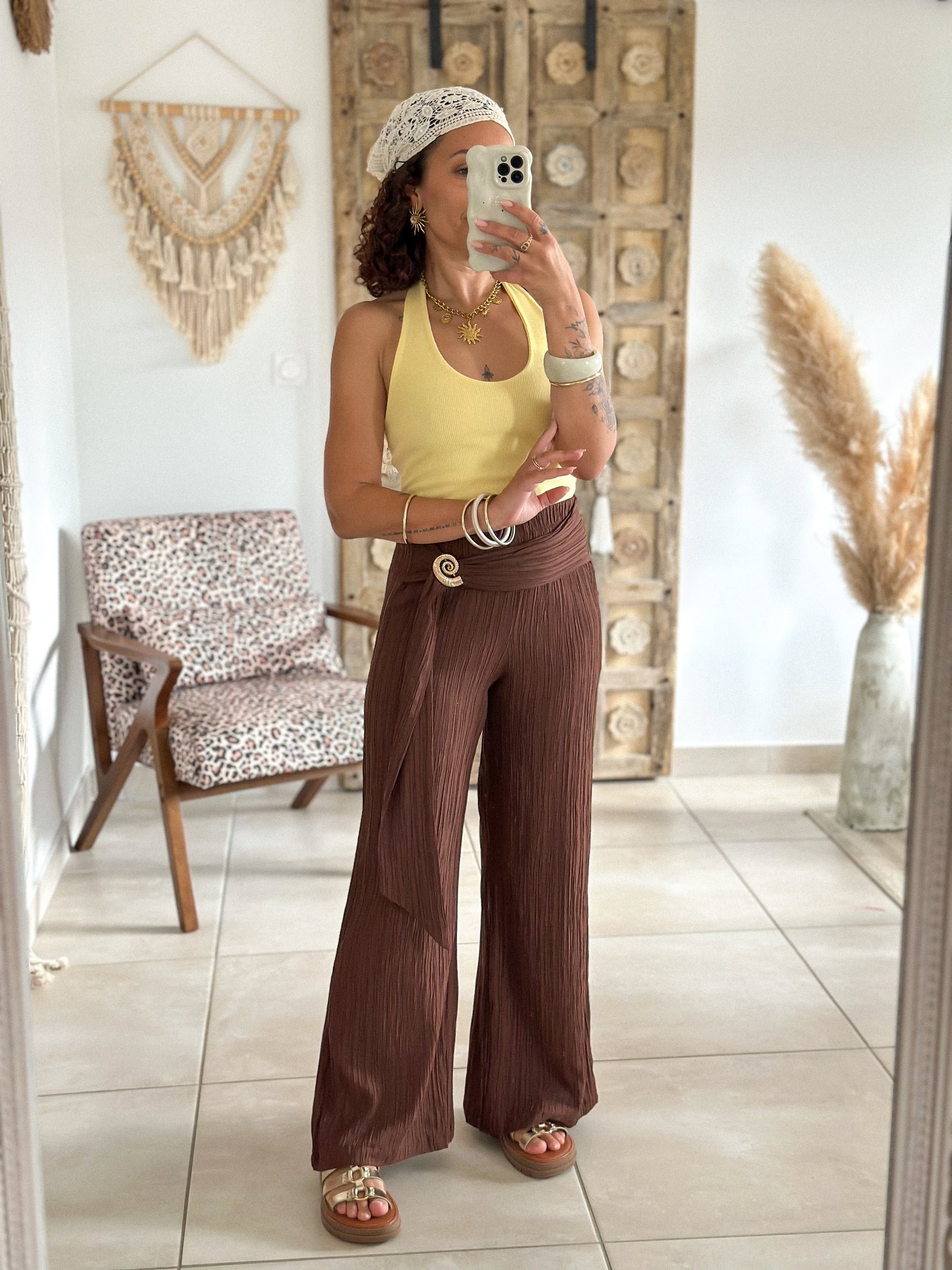 Pantalon Jasmine - plissé chocolat