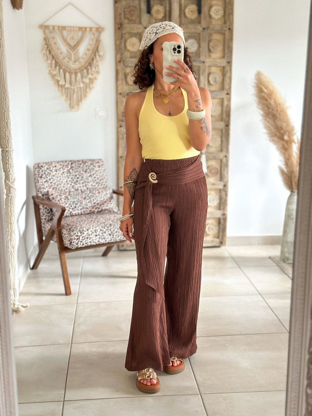 Pantalon Jasmine - plissé chocolat