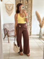 Pantalon Jasmine - plissé chocolat