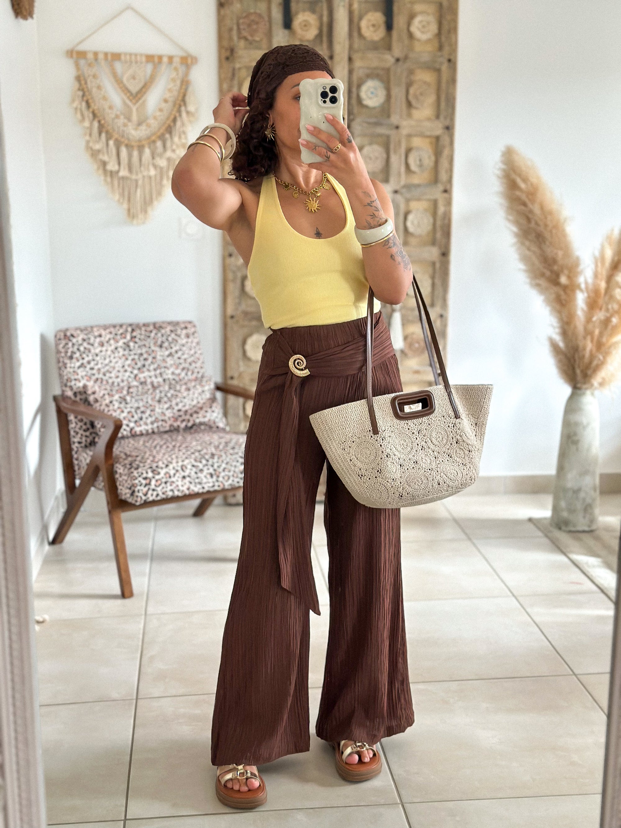 Pantalon Jasmine - plissé chocolat