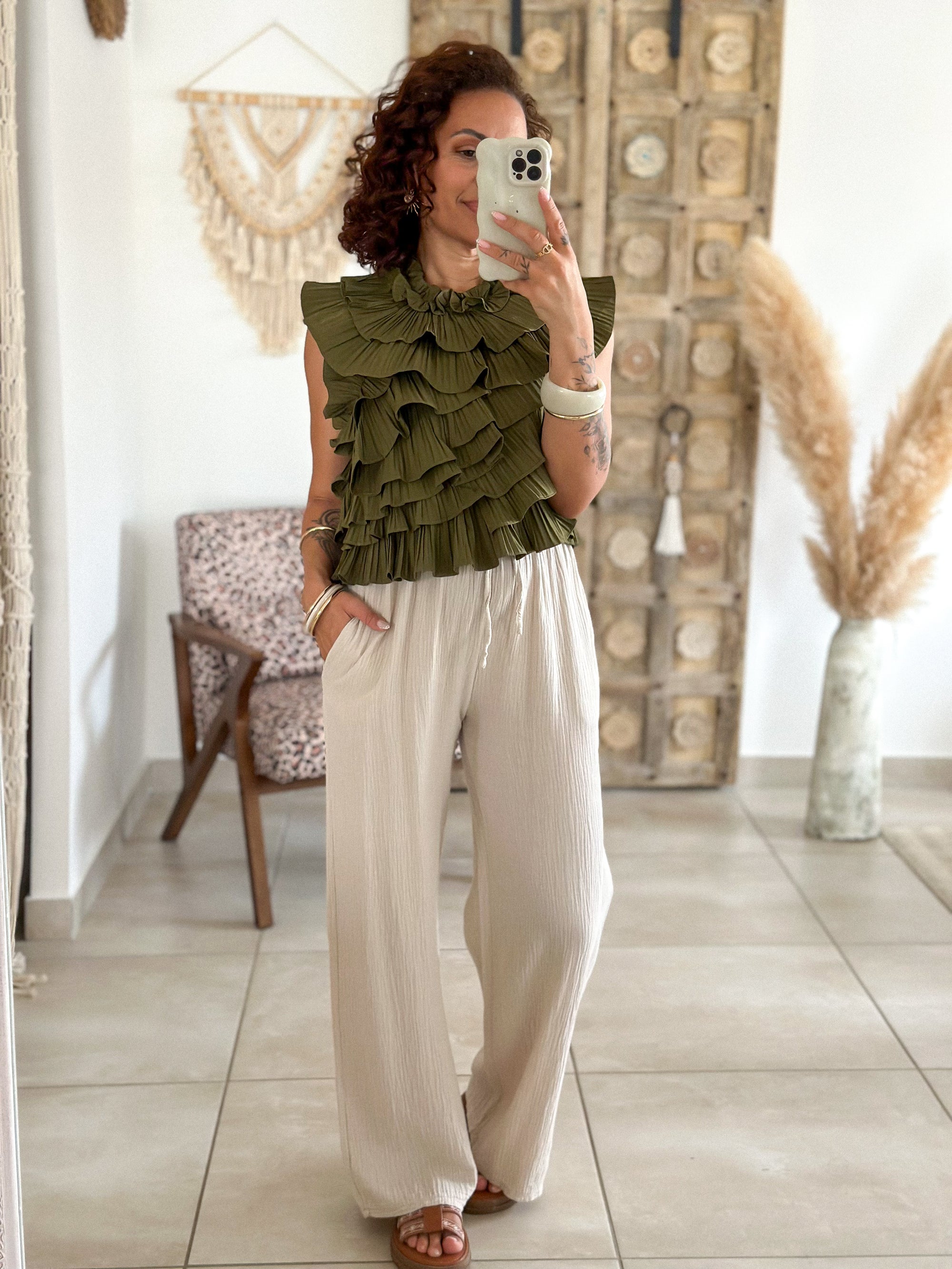 Pantalon Ibiza - Gaze de coton beige