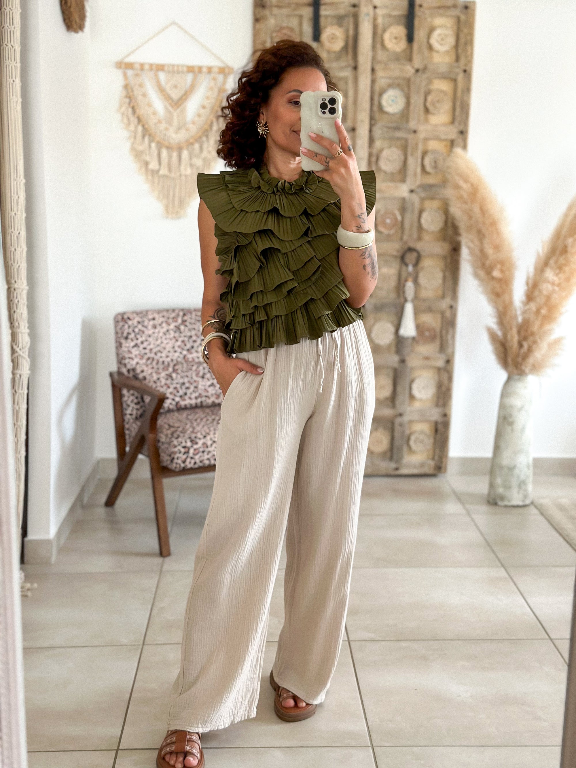 Pantalon Ibiza - Gaze de coton beige