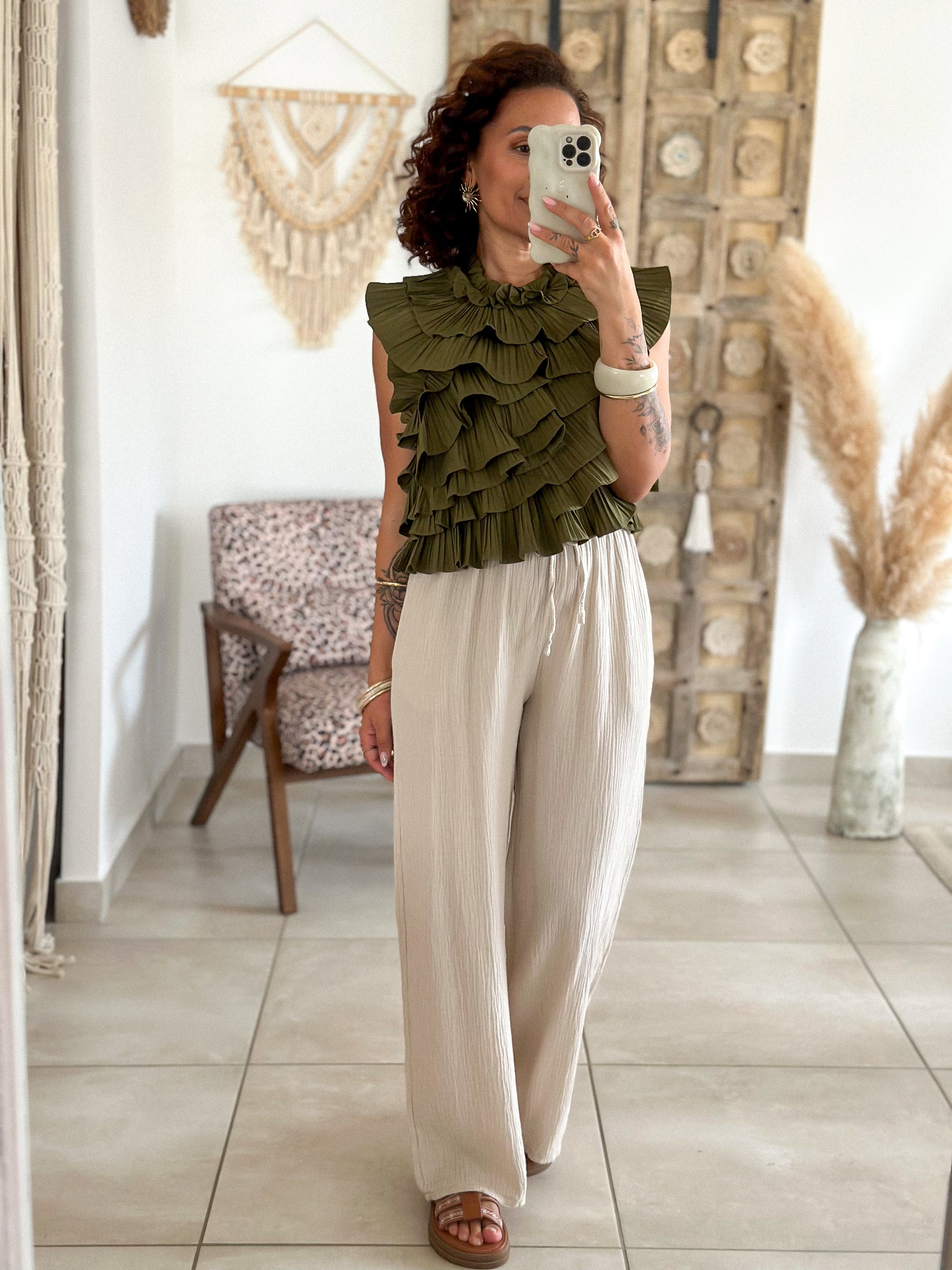Pantalon Ibiza - Gaze de coton beige