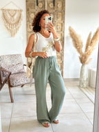 Pantalon Ibiza - Gaze de coton kaki