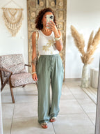 Pantalon Ibiza - Gaze de coton kaki