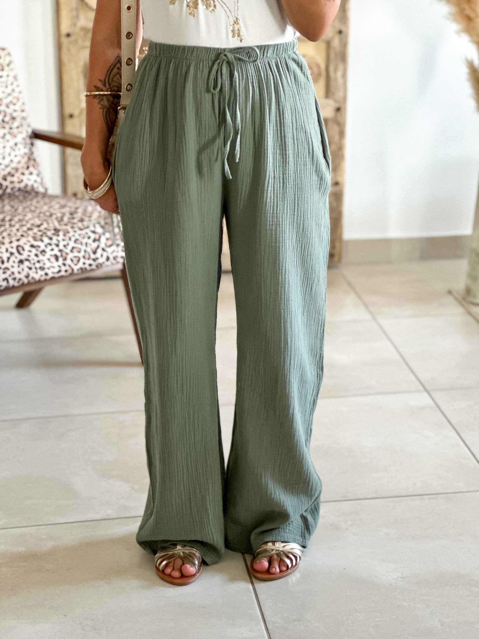 Pantalon Ibiza - Gaze de coton kaki