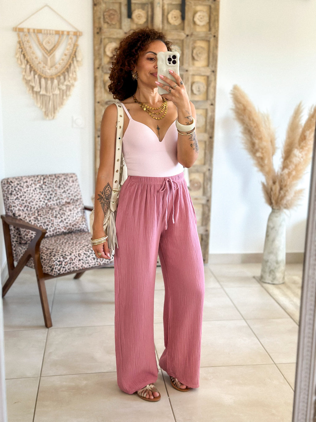 Pantalon Ibiza - Gaze de coton rose