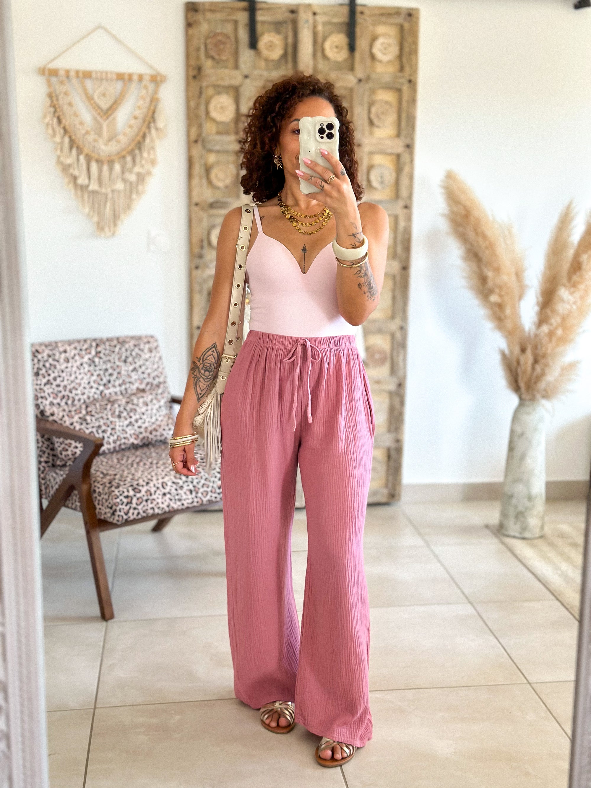 Pantalon Ibiza - Gaze de coton rose