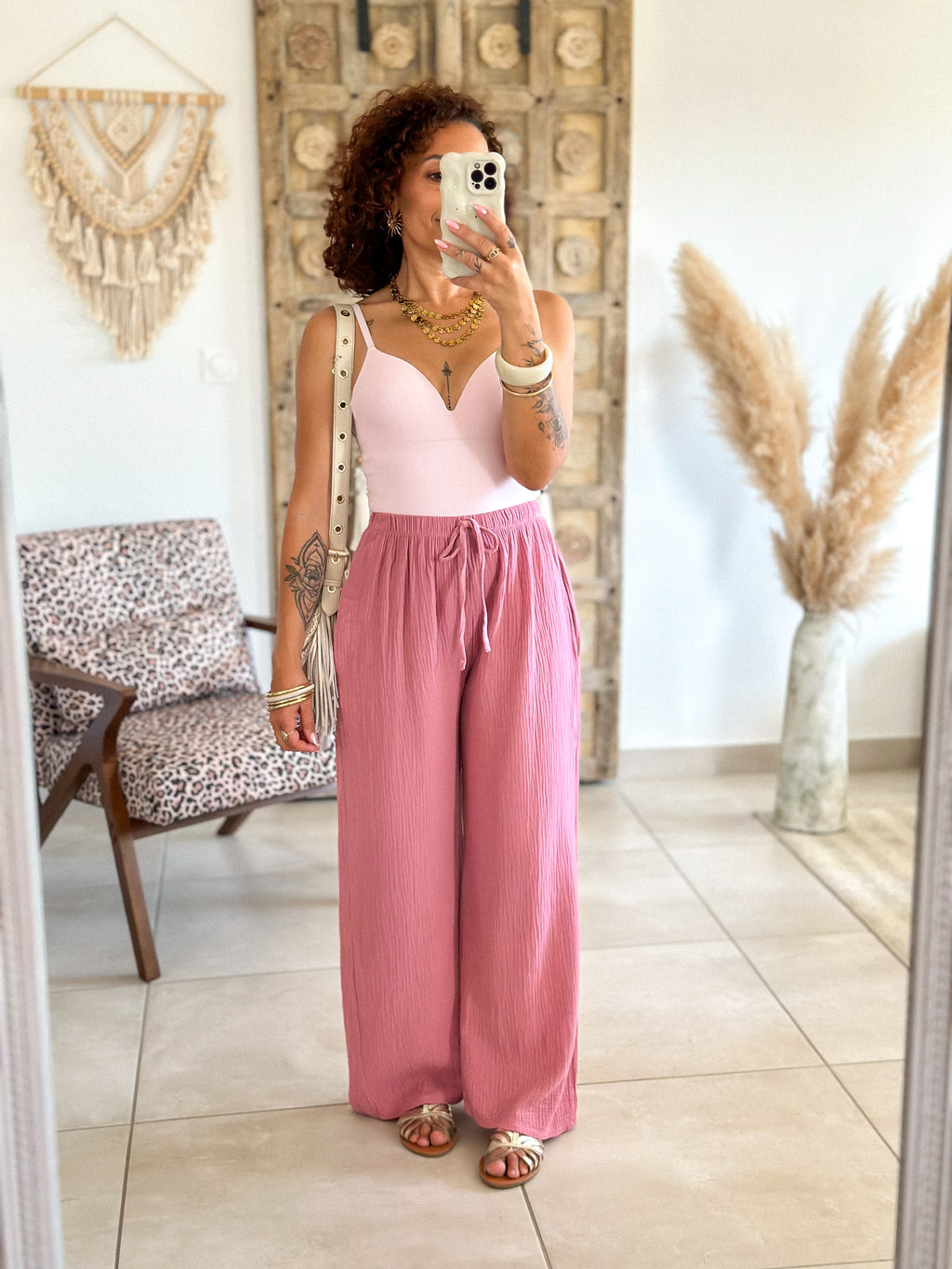 Pantalon Ibiza - Gaze de coton rose