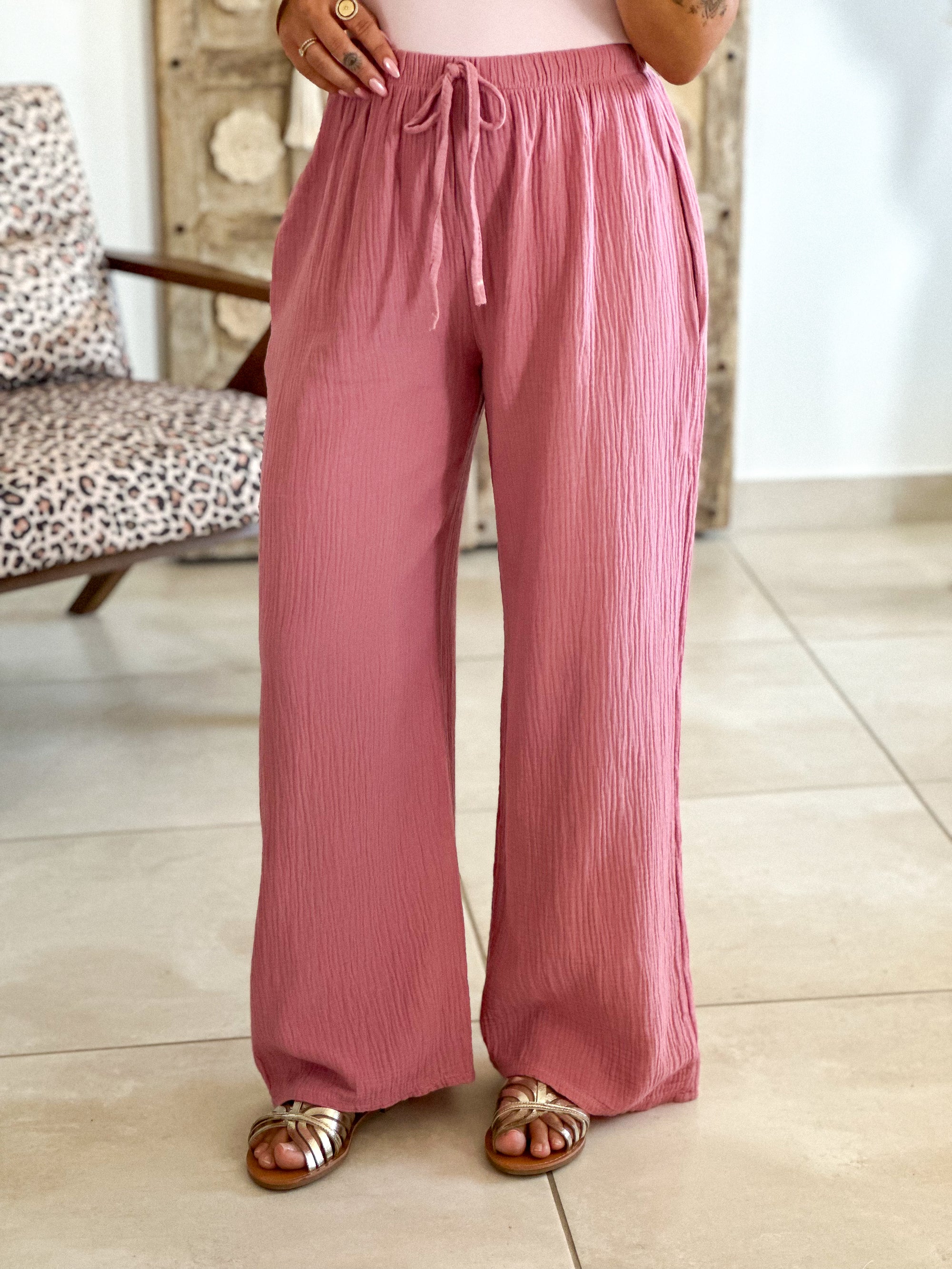 Pantalon Ibiza - Gaze de coton rose