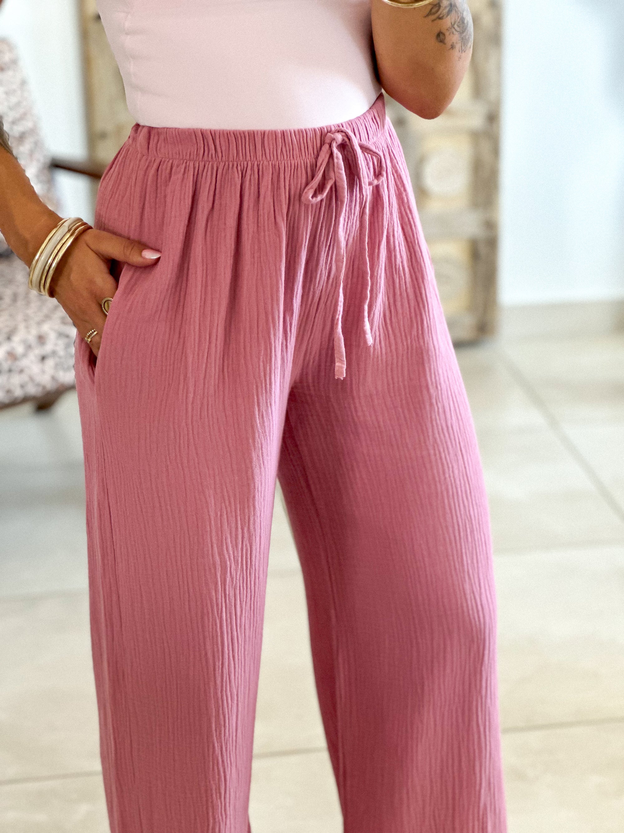 Pantalon Ibiza - Gaze de coton rose