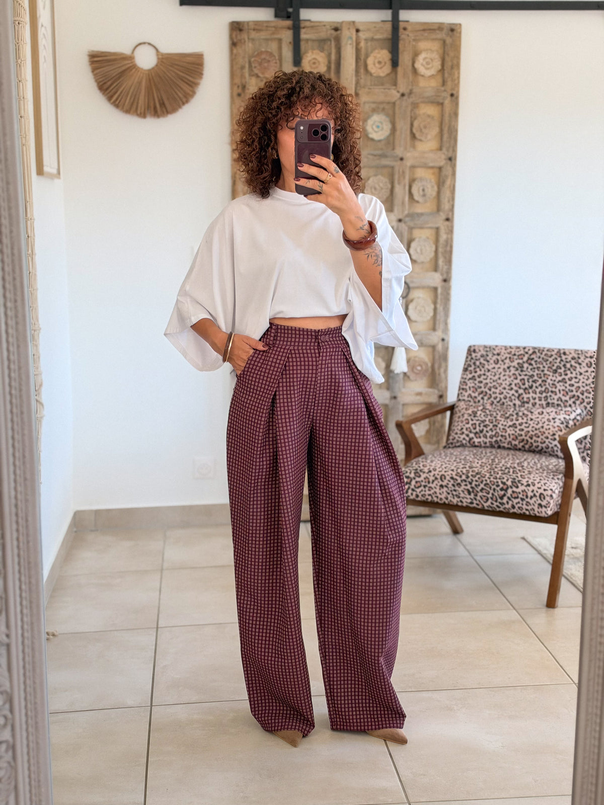 Pantalon Jessie – Carreaux bordeaux