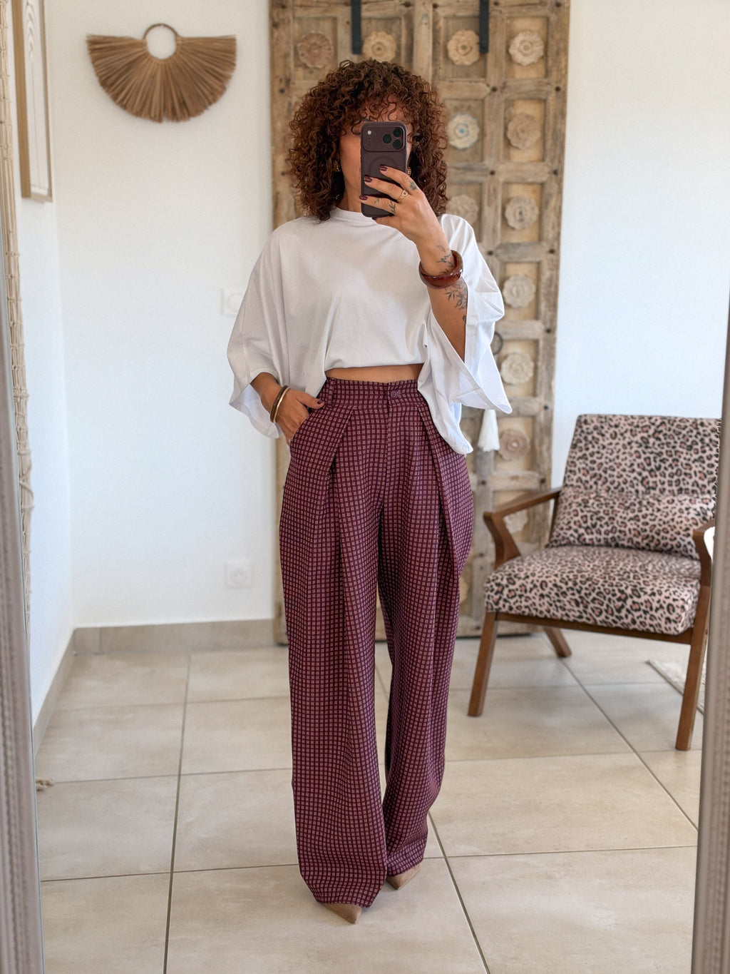 Pantalon Jessie – Carreaux bordeaux