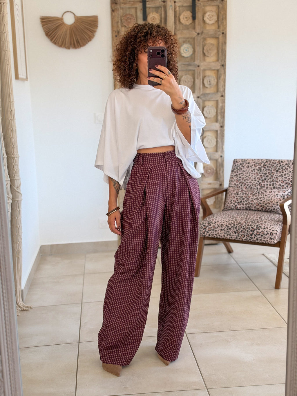 Pantalon Jessie – Carreaux bordeaux