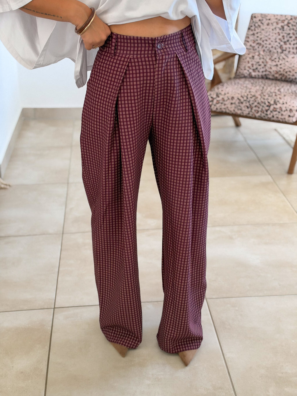 Pantalon Jessie – Carreaux bordeaux
