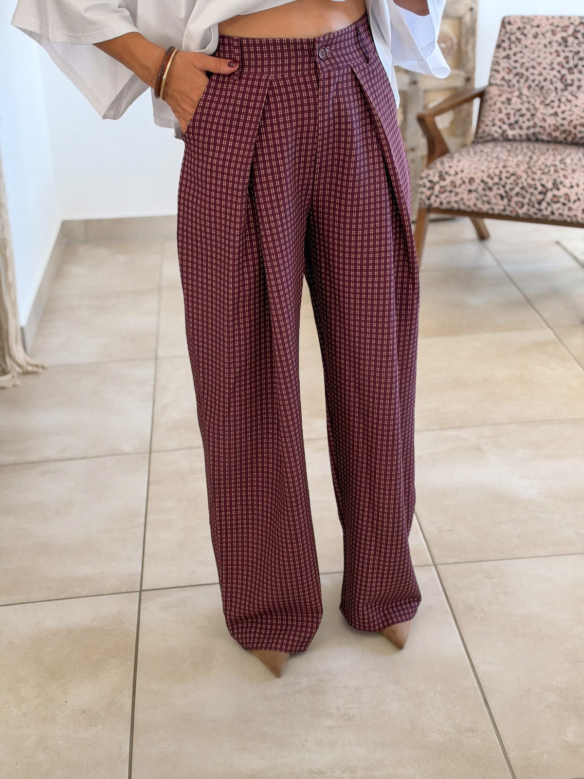 Pantalon Jessie – Carreaux bordeaux